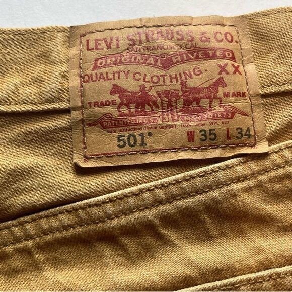 Levi's Men's Tan Jeans 501 Size 35 X 34 button fly 5 pocket Straight Leg - Picture 5 of 8